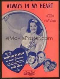 6z676 ALWAYS IN MY HEART sheet music '42 first Gloria Warren, Kay Francis & Walter Huston!