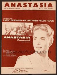 6z677 ANASTASIA sheet music '56 great close up of Ingrid Bergman, Yul Brynner!