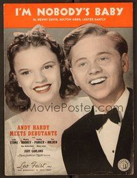 6z678 ANDY HARDY MEETS DEBUTANTE sheet music '40 Mickey Rooney, I'm Nobody's Baby!
