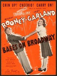 6z687 BABES ON BROADWAY sheet music '41 Mickey Rooney, Judy Garland, Chin Up! Cheerio! Carry On!