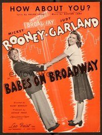 6z686 BABES ON BROADWAY sheet music '41 Mickey Rooney with Judy Garland, How About You?