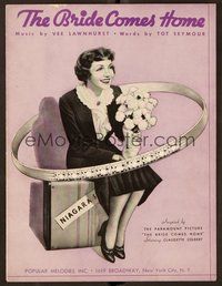 6z693 BRIDE COMES HOME sheet music '35 great image of Claudette Colbert with flowers!
