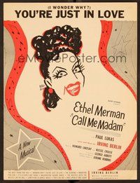 6z699 CALL ME MADAM sheet music '53 wacky Arna art of Ethel Merman, You're Just in Love!