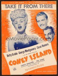 6z713 CONEY ISLAND sheet music '43 sexy dancer Betty Grable, Montgomery, Take It from There!