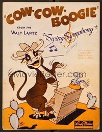 6z719 COW COW BOOGIE sheet music '43 Alex Lovy artwork of cow playing piano!