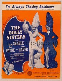 6z736 DOLLY SISTERS sheet music '45 sexy Betty Grable & June Haver, I'm Always Chasing Rainbows!