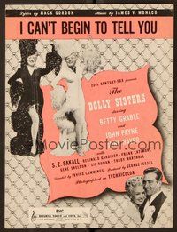 6z735 DOLLY SISTERS sheet music '45 sexy Betty Grable & June Haver, I Can't Begin to Tell You!