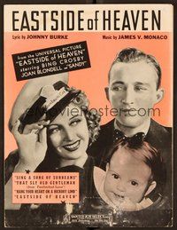 6z740 EAST SIDE OF HEAVEN sheet music '39 Bing Crosby, Blondell, Baby Sandy, Eastside of Heaven!