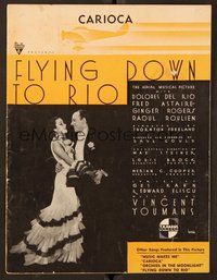 6z752 FLYING DOWN TO RIO sheet music '33 Dolores Del Rio, Ginger Rogers & Fred Astaire, Carioca