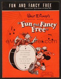 6z760 FUN & FANCY FREE sheet music '47 Walt Disney, cool art of Mickey & Donald!