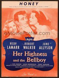 6z786 HER HIGHNESS & THE BELLBOY sheet music '45 Hedy Lamarr, Robert Walker, June Allyson, Honey!