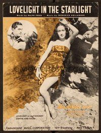 6z787 HER JUNGLE LOVE sheet music '38 sexy Dorothy Lamour, Ray Milland, Lovelight in the Starlight