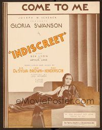 6z809 INDISCREET sheet music '31 sexy image of Gloria Swanson, Come to Me!