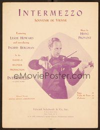 6z811 INTERMEZZO sheet music '39 cool image of violinist Leslie Howard!