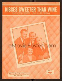 6z821 KISSES SWEETER THAN WINE sheet music '51 great image of folk group!