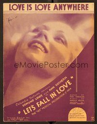 6z825 LET'S FALL IN LOVE sheet music '34 close up of Ann Sothern, Love is Love Anywhere!