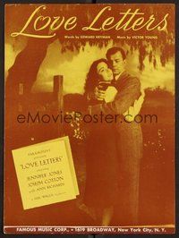6z830 LOVE LETTERS sheet music '45 romantic image of Joseph Cotten & Jennifer Jones!