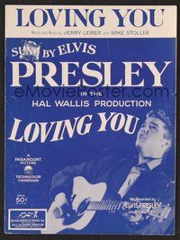 6z833 LOVING YOU sheet music '57 image of Elvis Presley singing & w/guitar!