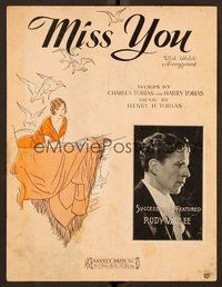 6z843 MISS YOU sheet music '29 cool art of sexy woman & image of Rudy Vallee!