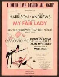 6z851 MY FAIR LADY sheet music '64 Hepburn & Harrison by Hirschfeld, I Could Have Danced All Night