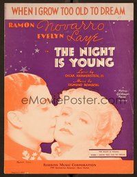 6z858 NIGHT IS YOUNG sheet music '35 Ramon Novarro & Evelyn Laye, When I Grow Too Old To Dream!