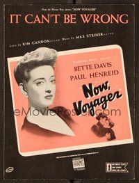 6z860 NOW VOYAGER sheet music '42 most classic romantic tearjerker, Bette Davis, It Can't Be Wrong