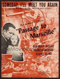 6z868 PASSAGE TO MARSEILLE sheet music '44 great images of Humphrey Bogart & Michele Morgan!