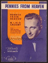 6z869 PENNIES FROM HEAVEN sheet music '36 cool close-up of Bing Crosby!