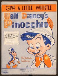 6z871 PINOCCHIO sheet music '40 Disney classic fantasy cartoon, Give a Little Whistle!