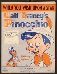 6z872 PINOCCHIO sheet music '40 Disney classic fantasy cartoon, When You Wish Upon a Star!