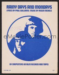 6z879 RAINY DAYS & MONDAYS sheet music '70 artwork of the Carpenters!