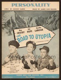 6z889 ROAD TO UTOPIA sheet music '46 Bob Hope, sexy Dorothy Lamour & Bing Crosby, Personality!