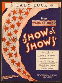 6z909 SHOW OF SHOWS sheet music '29 all-star cast, cool artwork, Lady Luck!