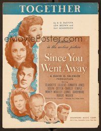 6z910 SINCE YOU WENT AWAY sheet music '44 Claudette Colbert, Shirley Temple, Together!