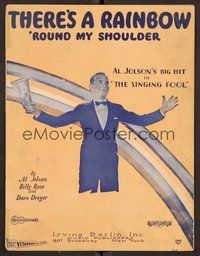6z914 SINGING FOOL sheet music '28 image of Al Jolson, There's A Rainbow 'Round my Shoulder!