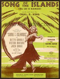 6z921 SONG OF THE ISLANDS sheet music '42 great image of sexy dancer Betty Grable!