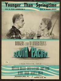 6z923 SOUTH PACIFIC sheet music '58 Brazzi, Gaynor, Rodgers & Hammerstein, Younger than Springtime