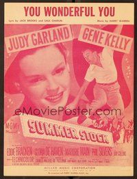 6z939 SUMMER STOCK sheet music '50 giant headshot of Judy Garland + Gene Kelly, You Wonderful You!