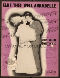 6z943 SWEET MUSIC sheet music '35 Rudy Vallee & Ann Dvorak, Fare Thee Well Annabelle!