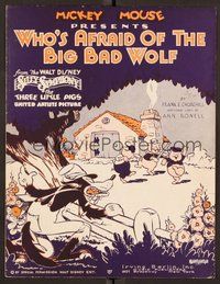 6z959 THREE LITTLE PIGS sheet music '33 Walt Disney animation, great fairy tale artwork!
