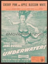 6z977 UNDERWATER sheet music '55 Howard Hughes, sexiest artwork of skin diver Jane Russell!