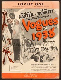 6z980 VOGUES OF 1938 sheet music '37 Warner Baxter & pretty Joan Bennett, Lovely One!