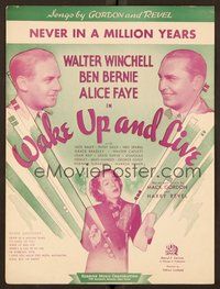 6z984 WAKE UP & LIVE sheet music '37 Alice Faye, Walter Winchell, Never in a Million Years!