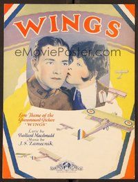 6z990 WINGS sheet music '27 William Wellman Best Picture winner starring Clara Bow & Buddy Rogers!
