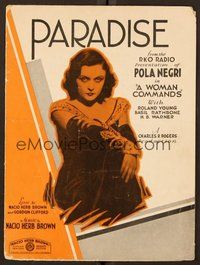 6z992 WOMAN COMMANDS sheet music '32 great image of sexy Pola Negri, Paradise!