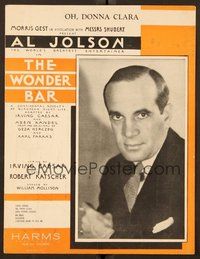 6z993 WONDER BAR sheet music '34 close-up of Al Jolson!
