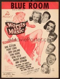 6z995 WORDS & MUSIC sheet music '49 Judy Garland, Lena Horne, Rodgers & Hart bio, Blue Room!