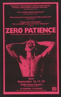6z128 ZERO PATIENCE special 9x14 '93 John Greyson, AIDS musical, shirtless man standing in rain!