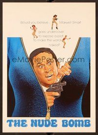 6z155 NUDE BOMB trade ad '80 wacky Don Adams as Maxwell Smart peeking out from woman's shirt!