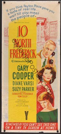 7a030 10 NORTH FREDERICK Aust daybill '58 stone litho art of Gary Cooper, Diane Varsi!